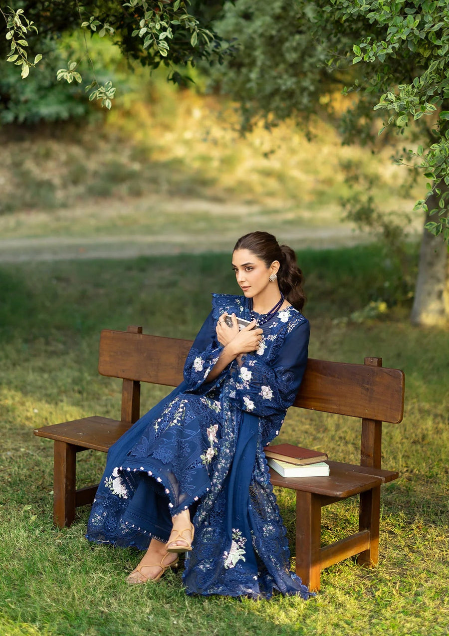 Elaf Premium Embroidered Luxury Lawn Unstitched 3Pc Suit ELY-04B BLUE BELLE