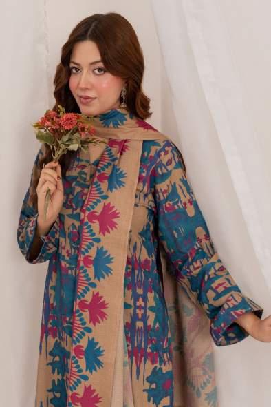 Feathers Digital Printed Dhanak Unstitched 3Pc Suit EMBERLY-FT588