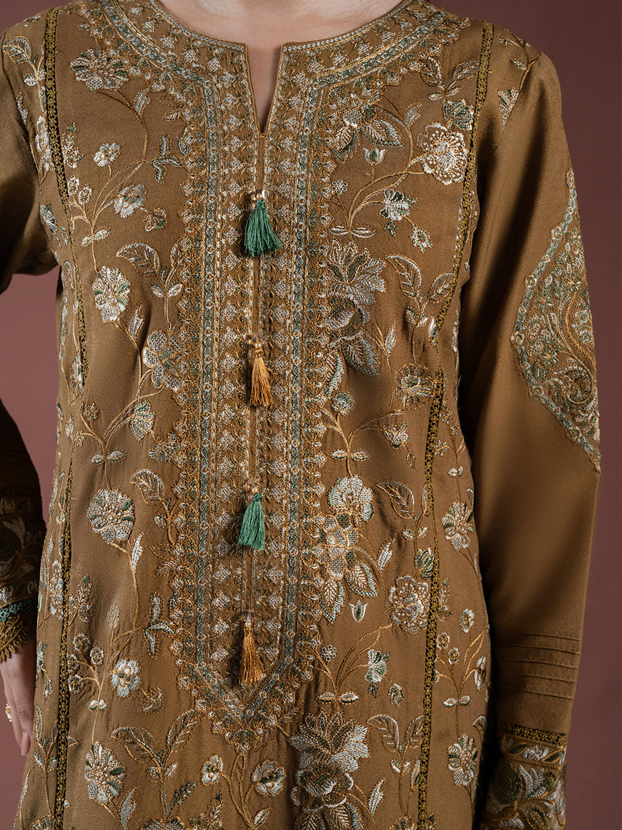 Faiza Faisal Winter Unstitched Embroidered Karandi 3Pc Suit - EMIRA