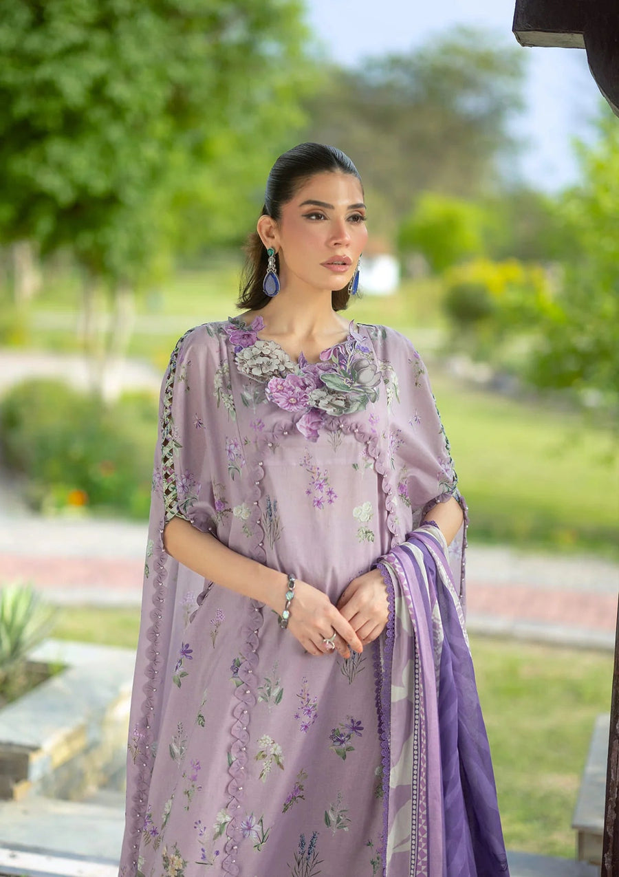 Elaf Premium Bridgerton Printed Lawn Unstitched 3Pc Suit EPB-6A LILAC GARDEN