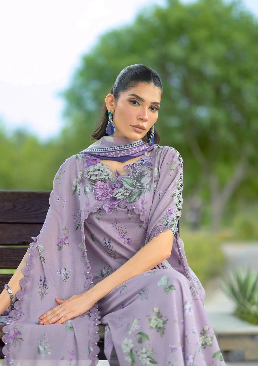Elaf Premium Bridgerton Printed Lawn Unstitched 3Pc Suit EPB-6A LILAC GARDEN