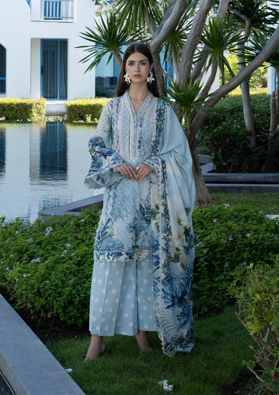 Elaf Premium Santorini Printed Lawn Unstitched 3Pc Suit EPN-1A OCEAN PETALS