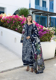 Elaf Premium Santorini Printed Lawn Unstitched 3Pc Suit EPN-3A STARRY NIGHT