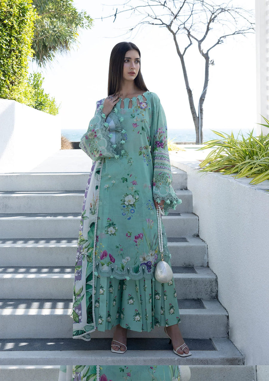 Elaf Premium Santorini Printed Lawn Unstitched 3Pc Suit EPN-7A TEAL ME