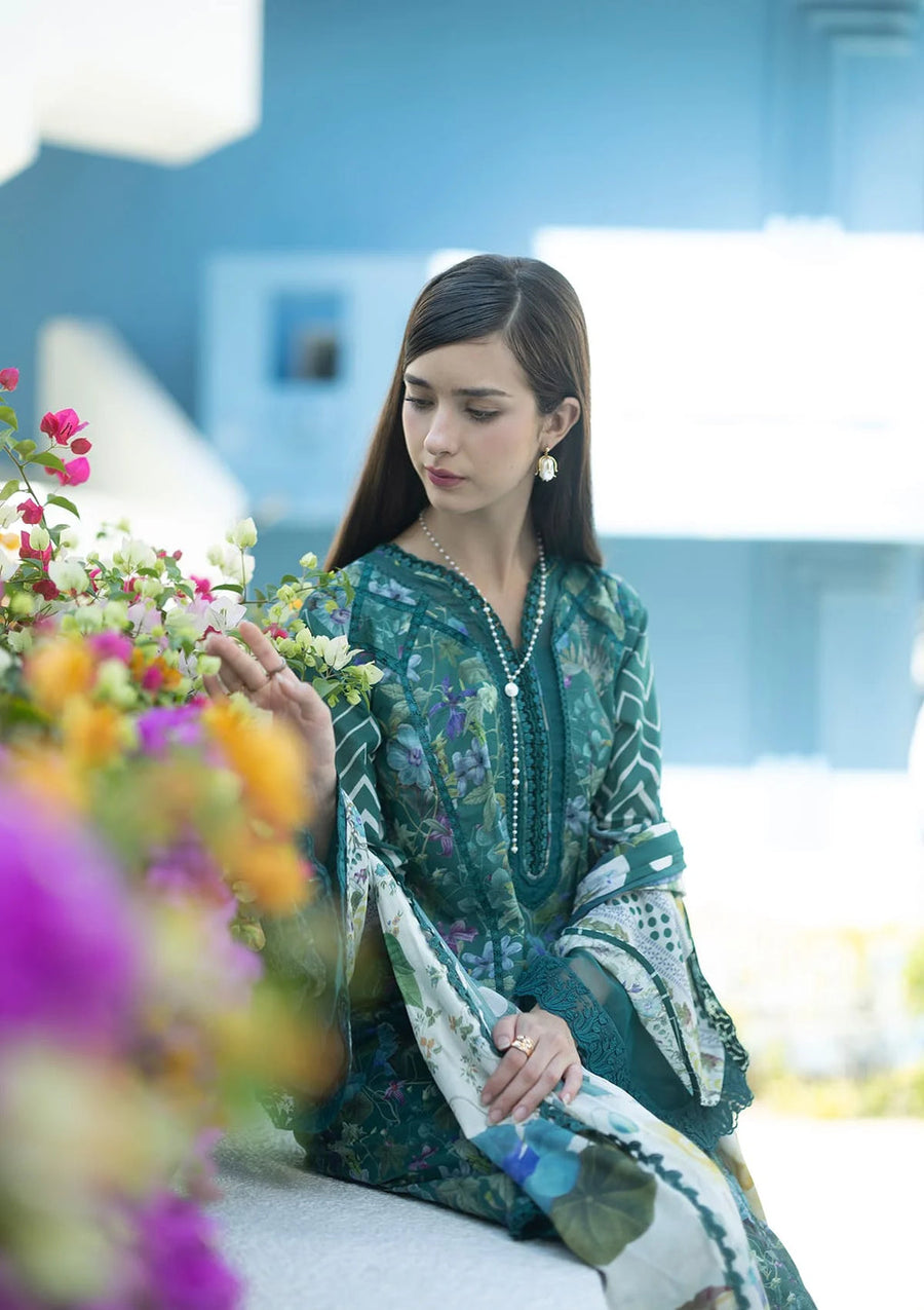 Elaf Premium Santorini Printed Lawn Unstitched 3Pc Suit EPN-9A PEACOCK