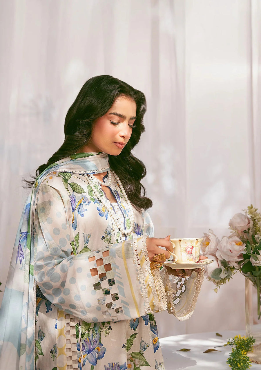 Elaf Prints Vol-02 Unstitched Printed Lawn 3Pc Suit EPS-6A IVORY PETALS
