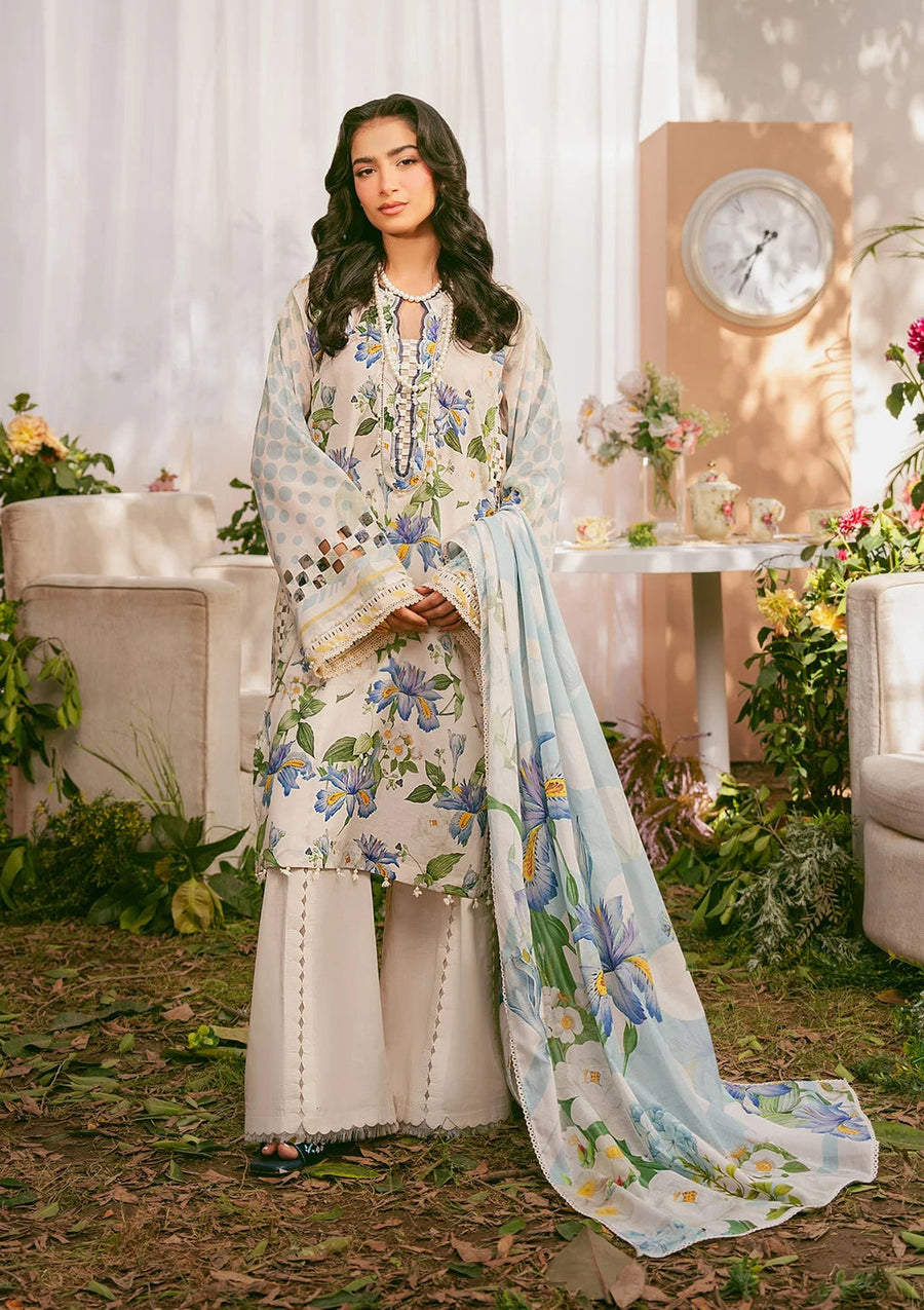 Elaf Prints Vol-02 Unstitched Printed Lawn 3Pc Suit EPS-6A IVORY PETALS