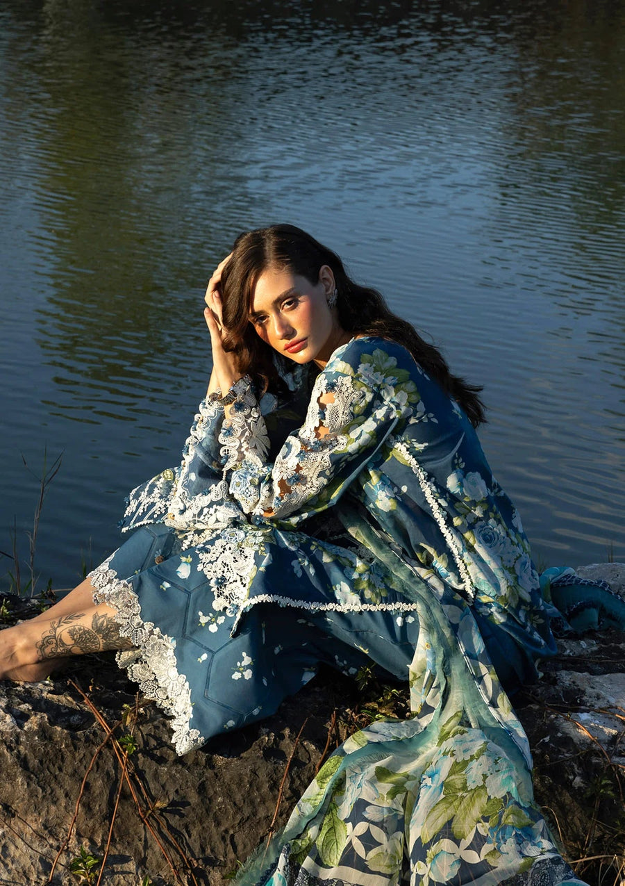 Elaf Premium Signature Embroidered Lawn Unstitched 3Pc Suit ESA-7B Sea Enchantress