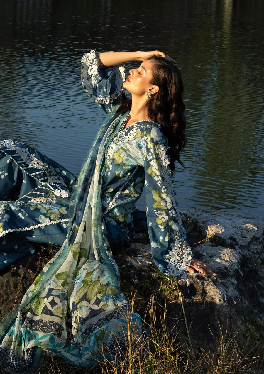 Elaf Premium Signature Embroidered Lawn Unstitched 3Pc Suit ESA-7B Sea Enchantress