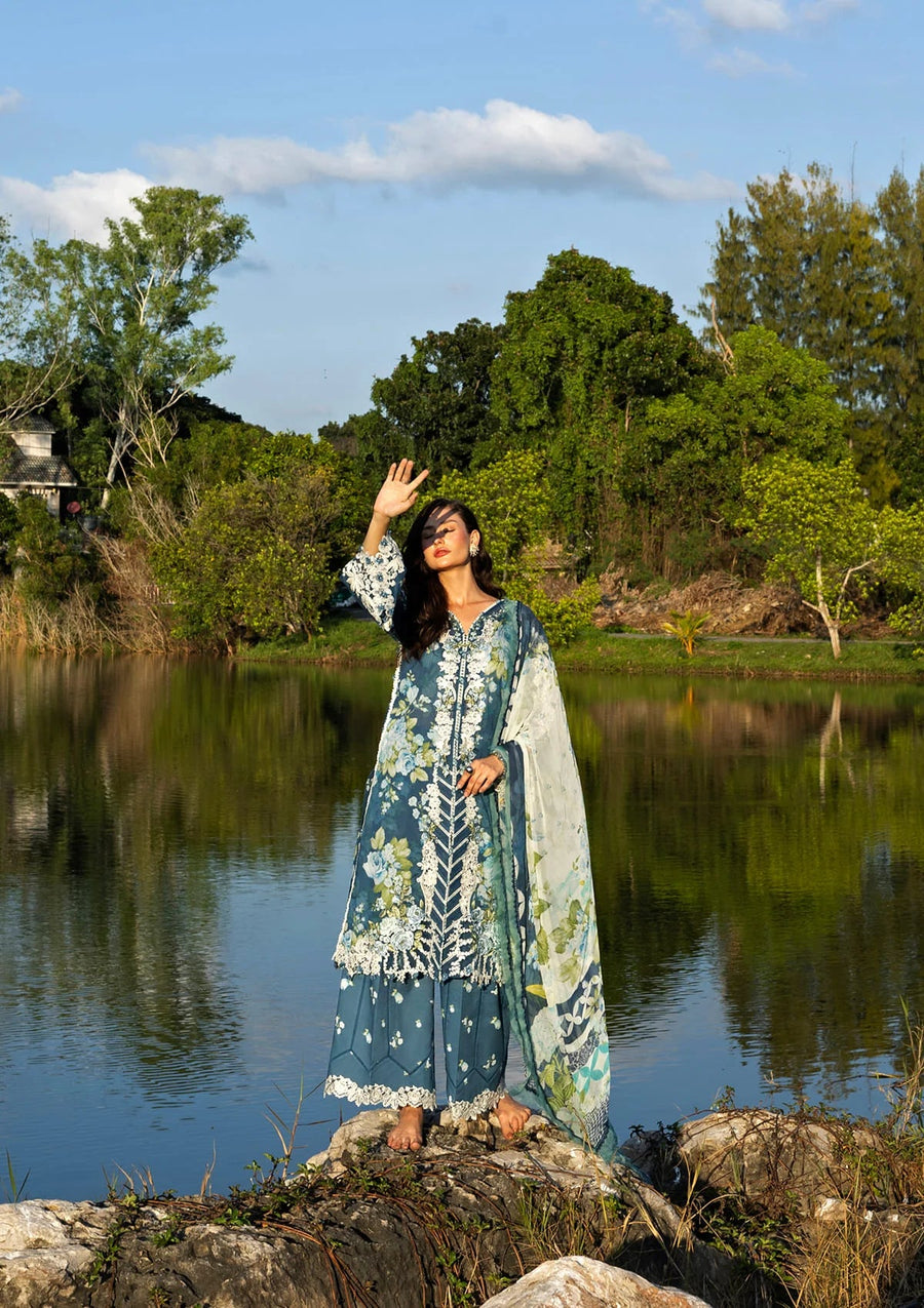 Elaf Premium Signature Embroidered Lawn Unstitched 3Pc Suit ESA-7B Sea Enchantress