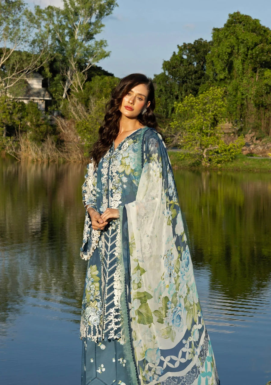 Elaf Premium Signature Embroidered Lawn Unstitched 3Pc Suit ESA-7B Sea Enchantress
