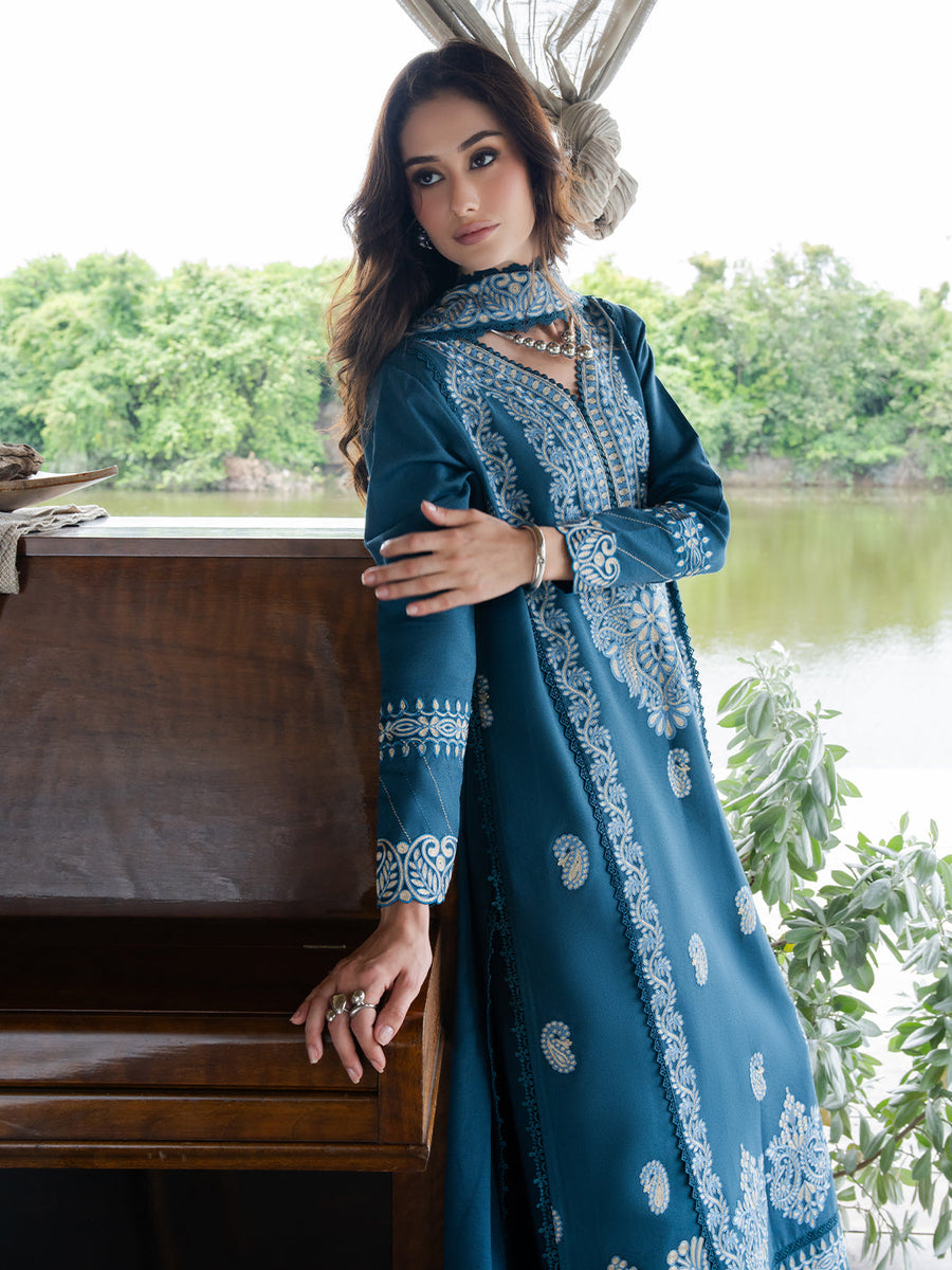 Faiza Faisal Hoor Embroidered Karandi Unstitched 3Pc Suit - ESHAL