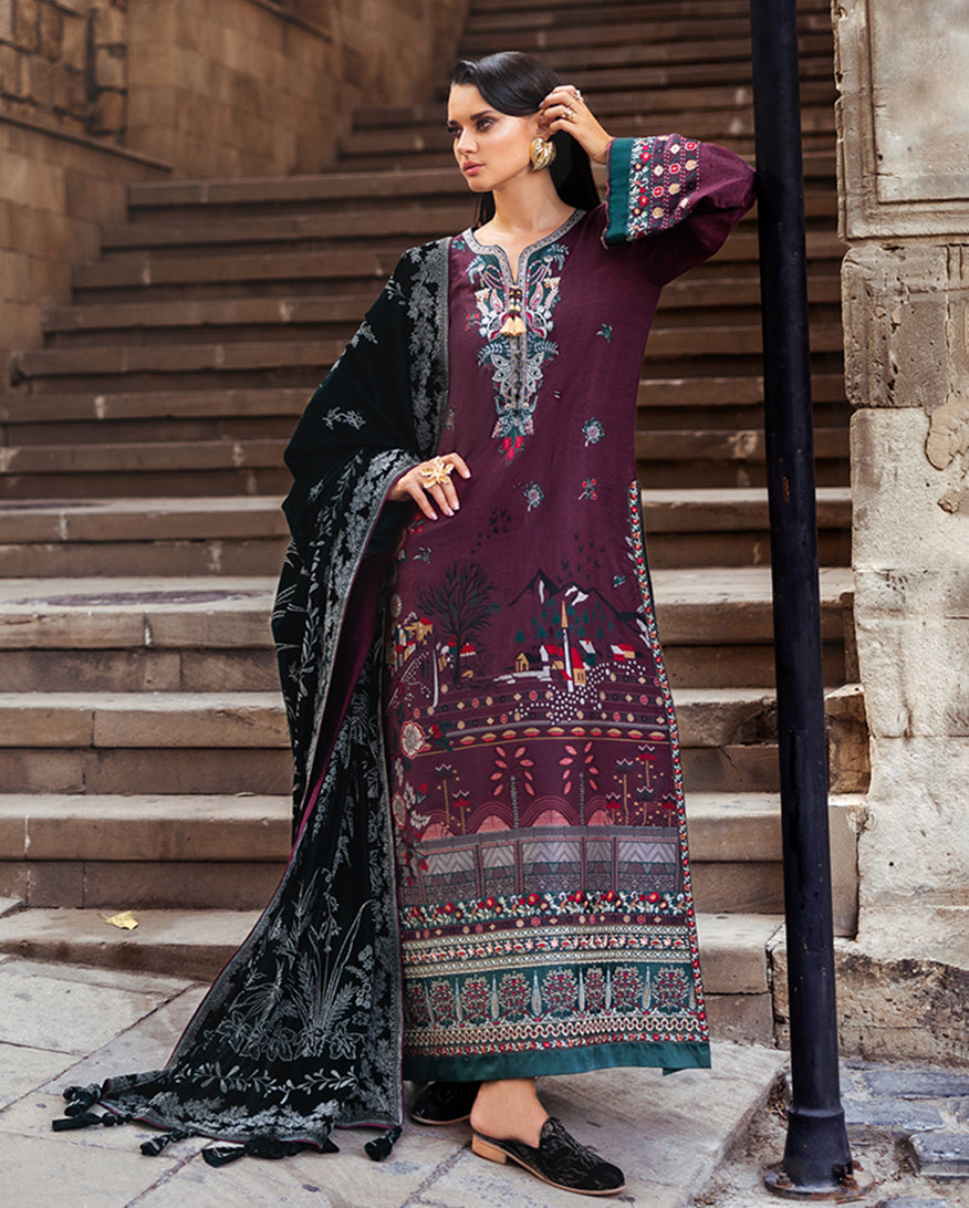 Esmel Lueur Dorent Embroidered Viscose Unstitched 3Pc Suit EUNWI2501-05 Froya