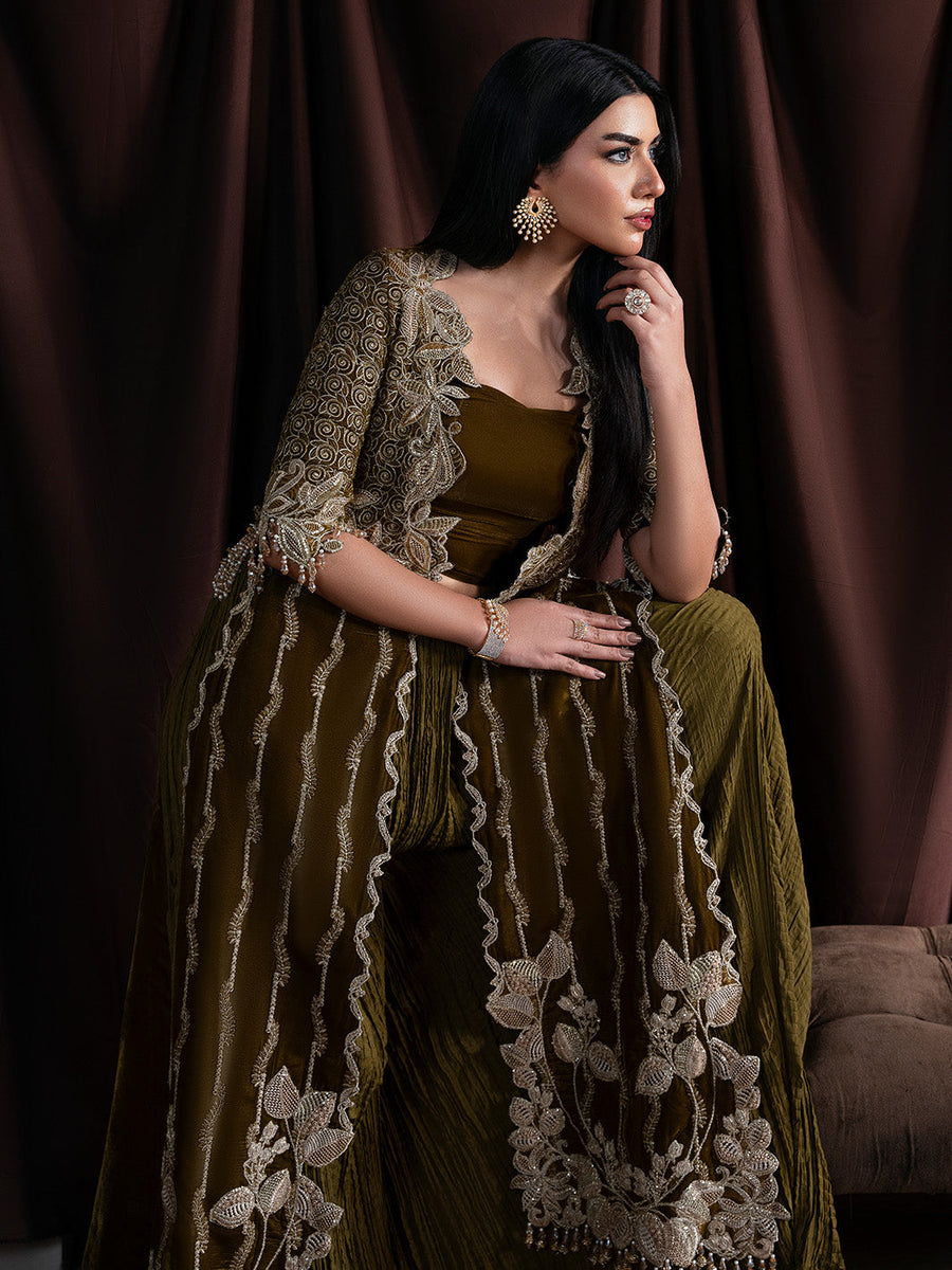Faiza Faisal Solene Embroidered Velvet Unstitched 3Pc Suit - EVANIA