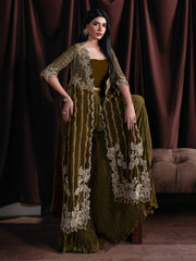 Faiza Faisal Solene Embroidered Velvet Unstitched 3Pc Suit - EVANIA