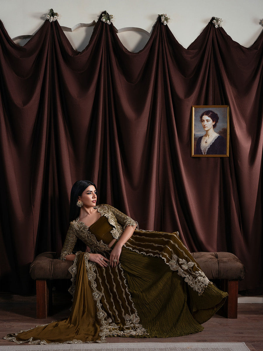 Faiza Faisal Solene Embroidered Velvet Unstitched 3Pc Suit - EVANIA