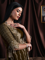 Faiza Faisal Solene Embroidered Velvet Unstitched 3Pc Suit - EVANIA