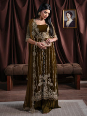 Faiza Faisal Solene Embroidered Velvet Unstitched 3Pc Suit - EVANIA