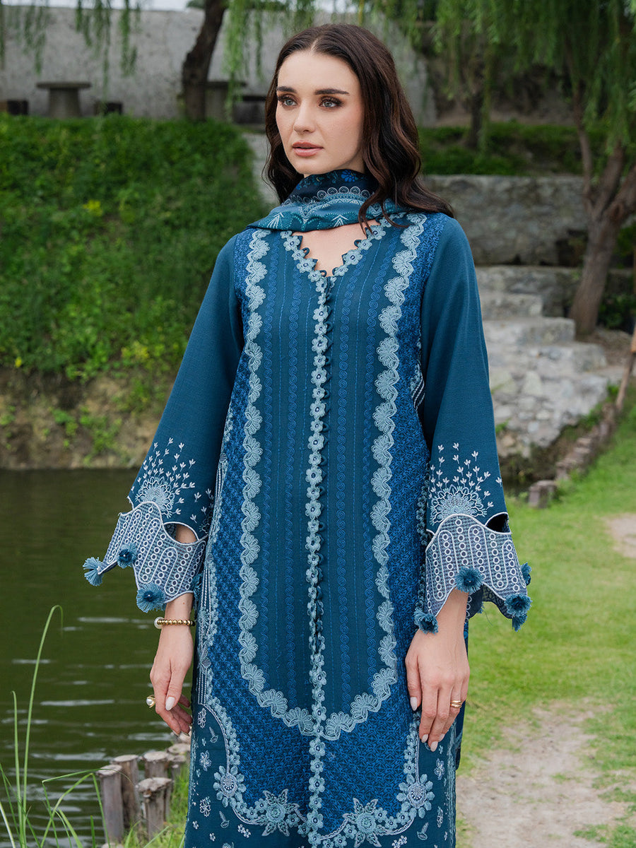Faiza Faisal Dastaan Embroidered Khaddar Unstitched 3Pc Suit - EVARA