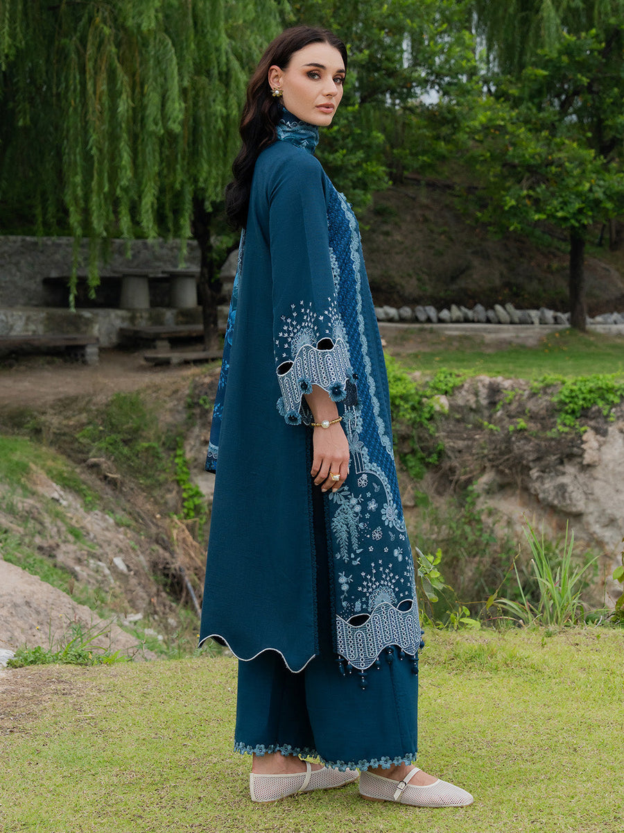 Faiza Faisal Dastaan Embroidered Khaddar Unstitched 3Pc Suit - EVARA