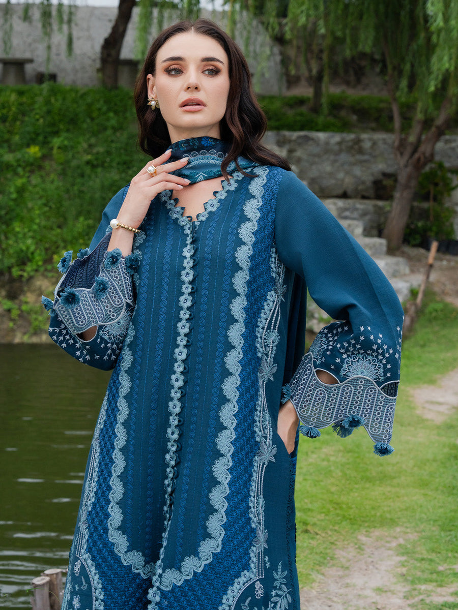 Faiza Faisal Dastaan Embroidered Khaddar Unstitched 3Pc Suit - EVARA
