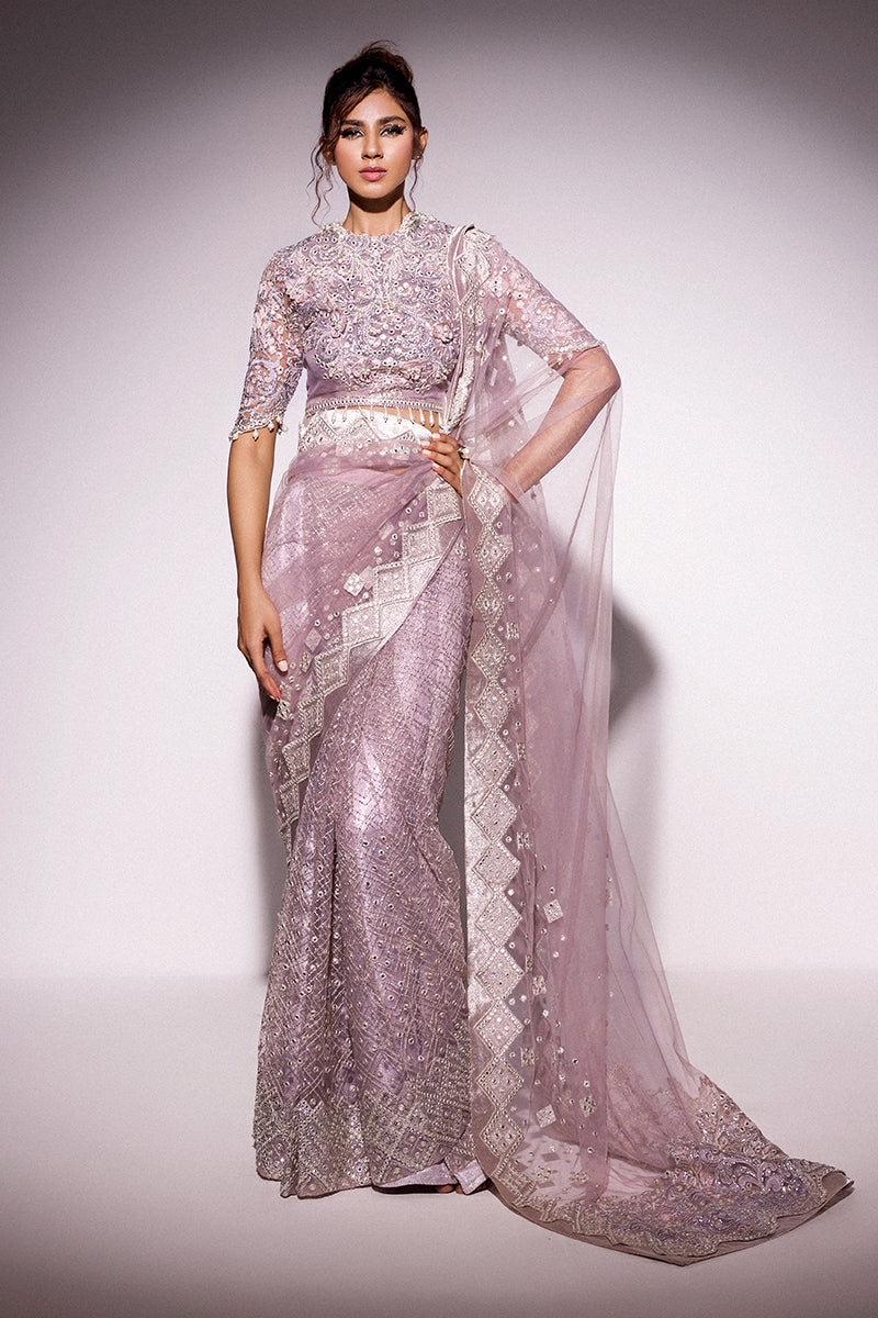 Best of Mushq Embroidered Net Unstitched 3Pc Suit BOM-10 Evening Haze