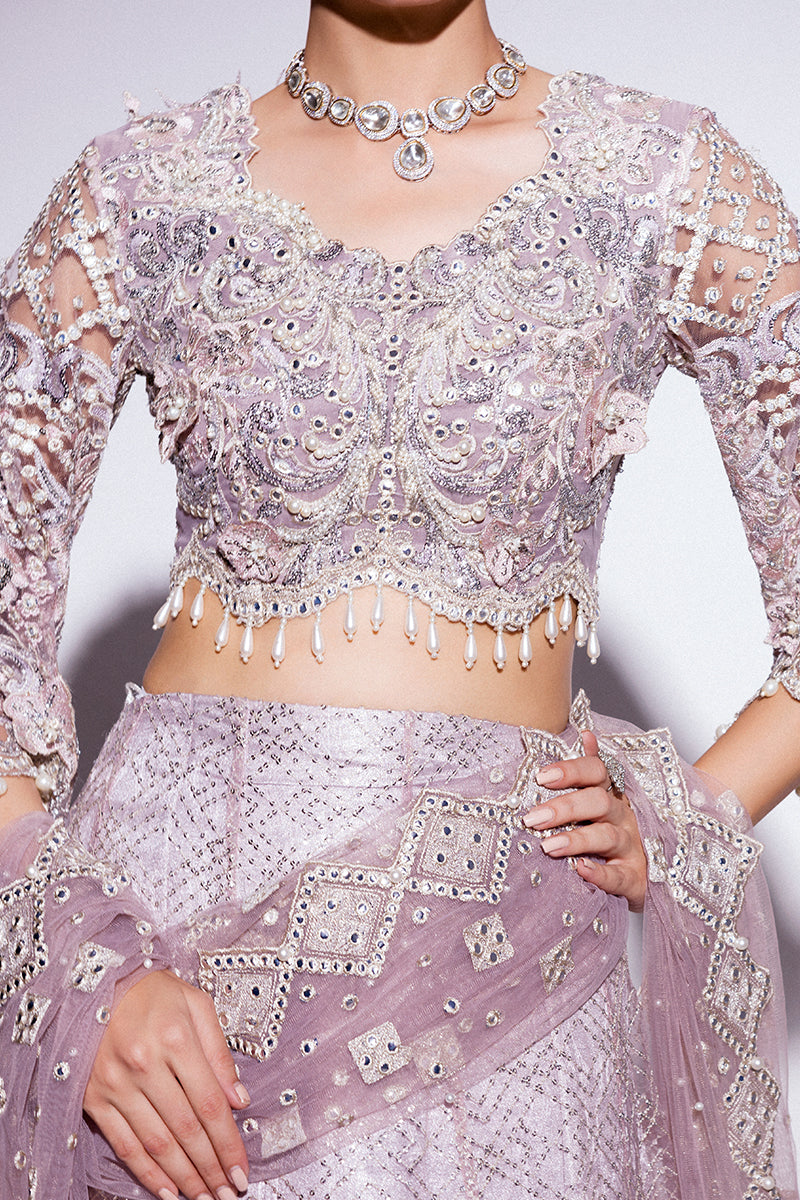 Best of Mushq Embroidered Net Unstitched 3Pc Suit BOM-10 Evening Haze