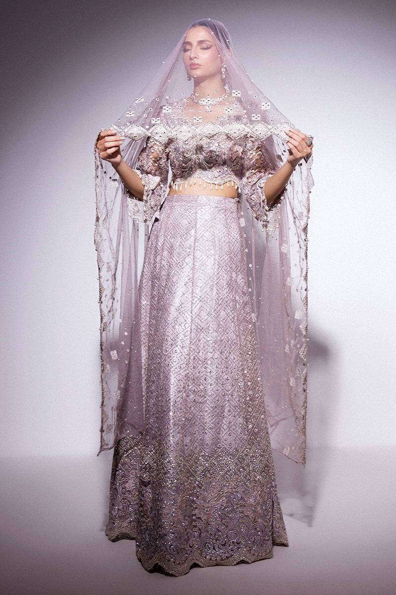 Best of Mushq Embroidered Net Unstitched 3Pc Suit BOM-10 Evening Haze