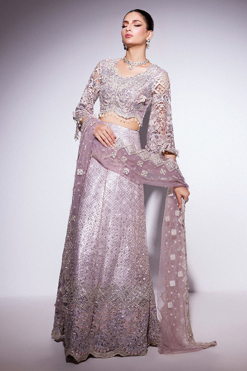 Best of Mushq Embroidered Net Unstitched 3Pc Suit BOM-10 Evening Haze