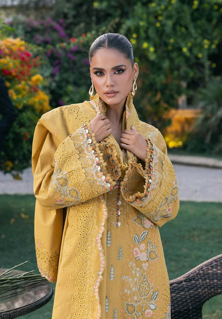 Elaf Premium Embroidered Karandi Unstitched 3Pc Suit EWK-1B FLORIGOLD