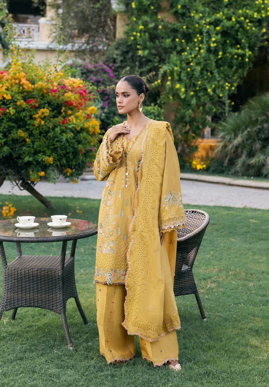 Elaf Premium Embroidered Karandi Unstitched 3Pc Suit EWK-1B FLORIGOLD