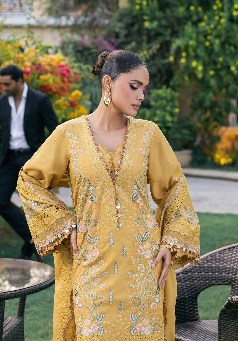 Elaf Premium Embroidered Karandi Unstitched 3Pc Suit EWK-1B FLORIGOLD