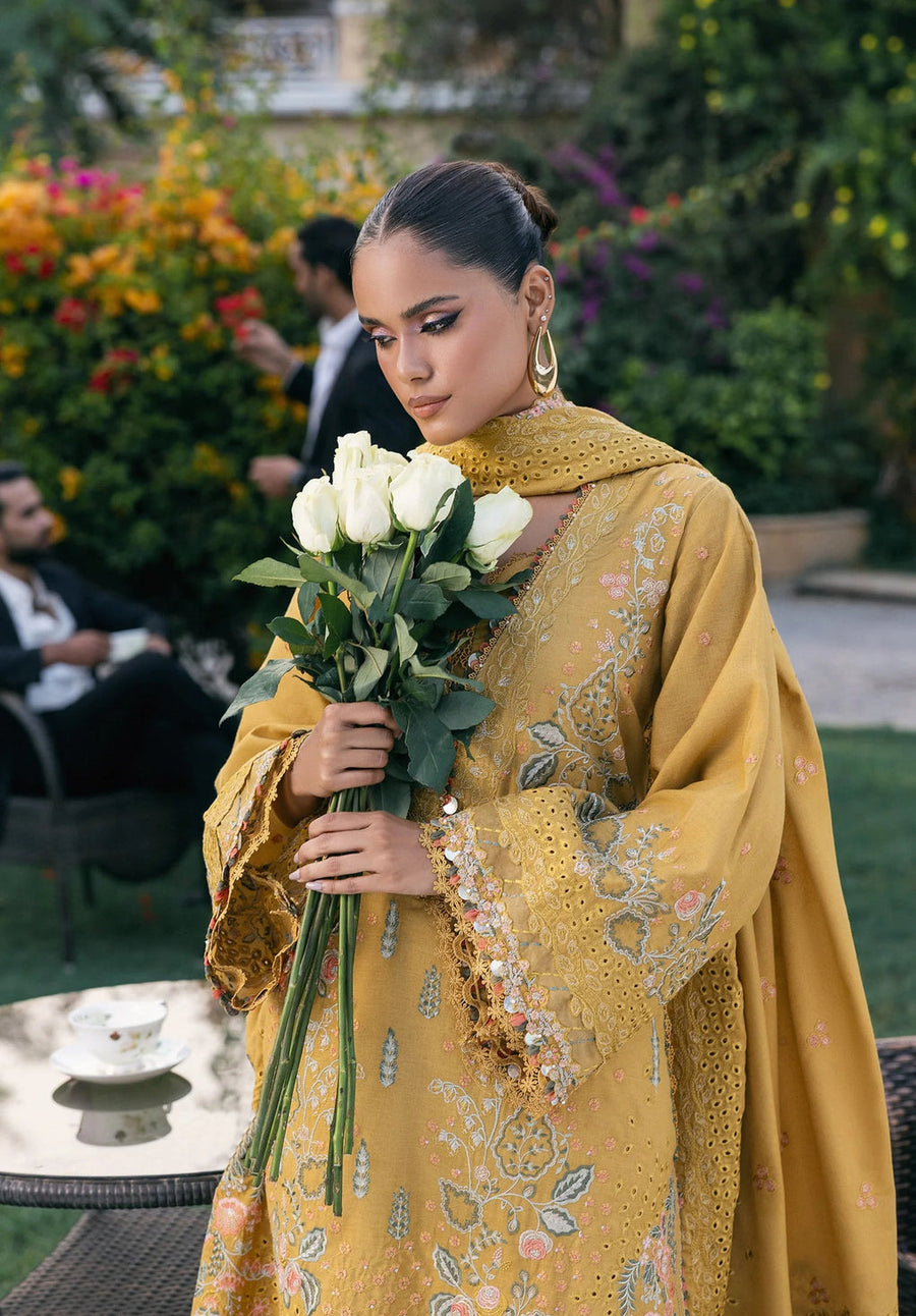 Elaf Premium Embroidered Karandi Unstitched 3Pc Suit EWK-1B FLORIGOLD