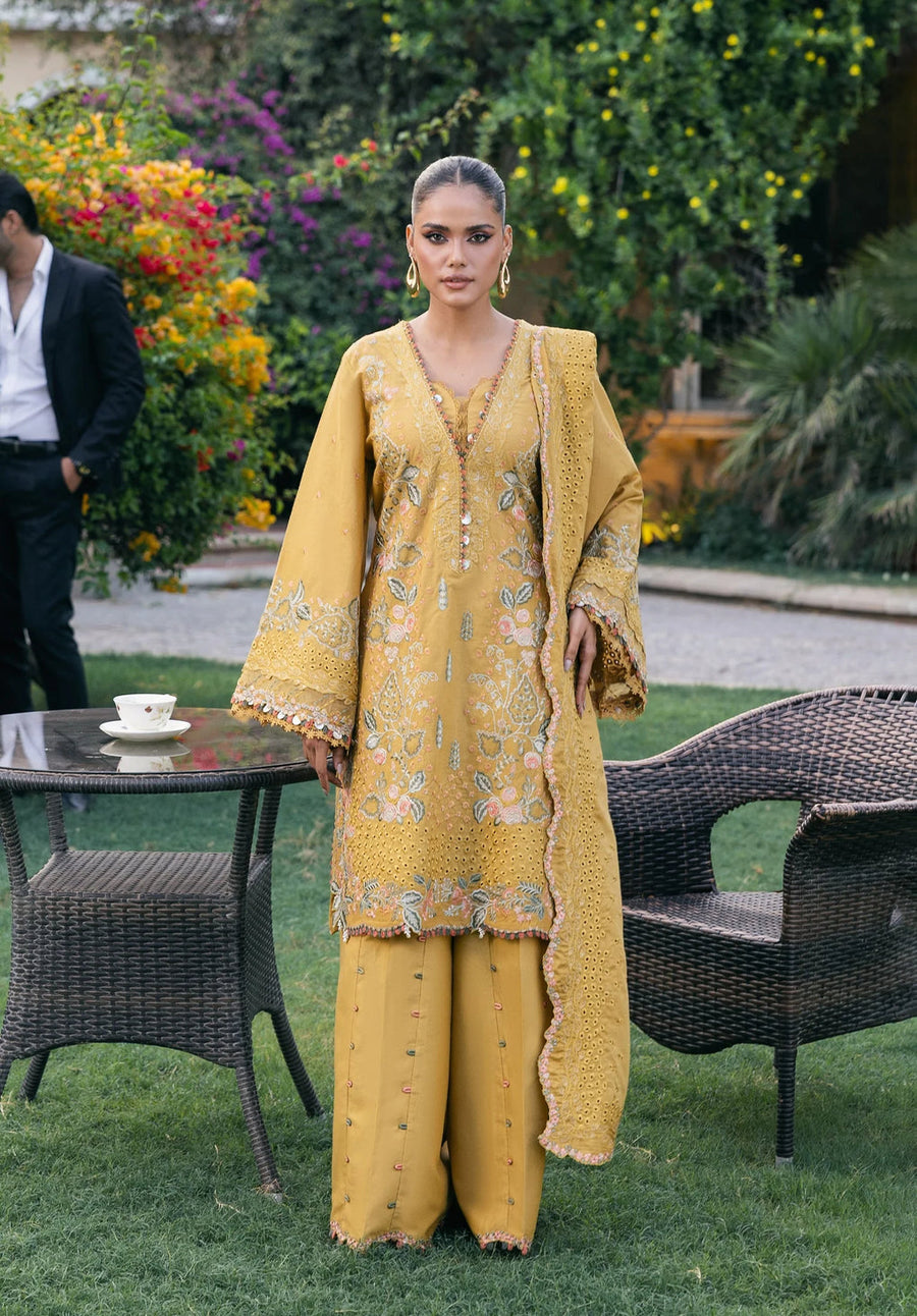Elaf Premium Embroidered Karandi Unstitched 3Pc Suit EWK-1B FLORIGOLD
