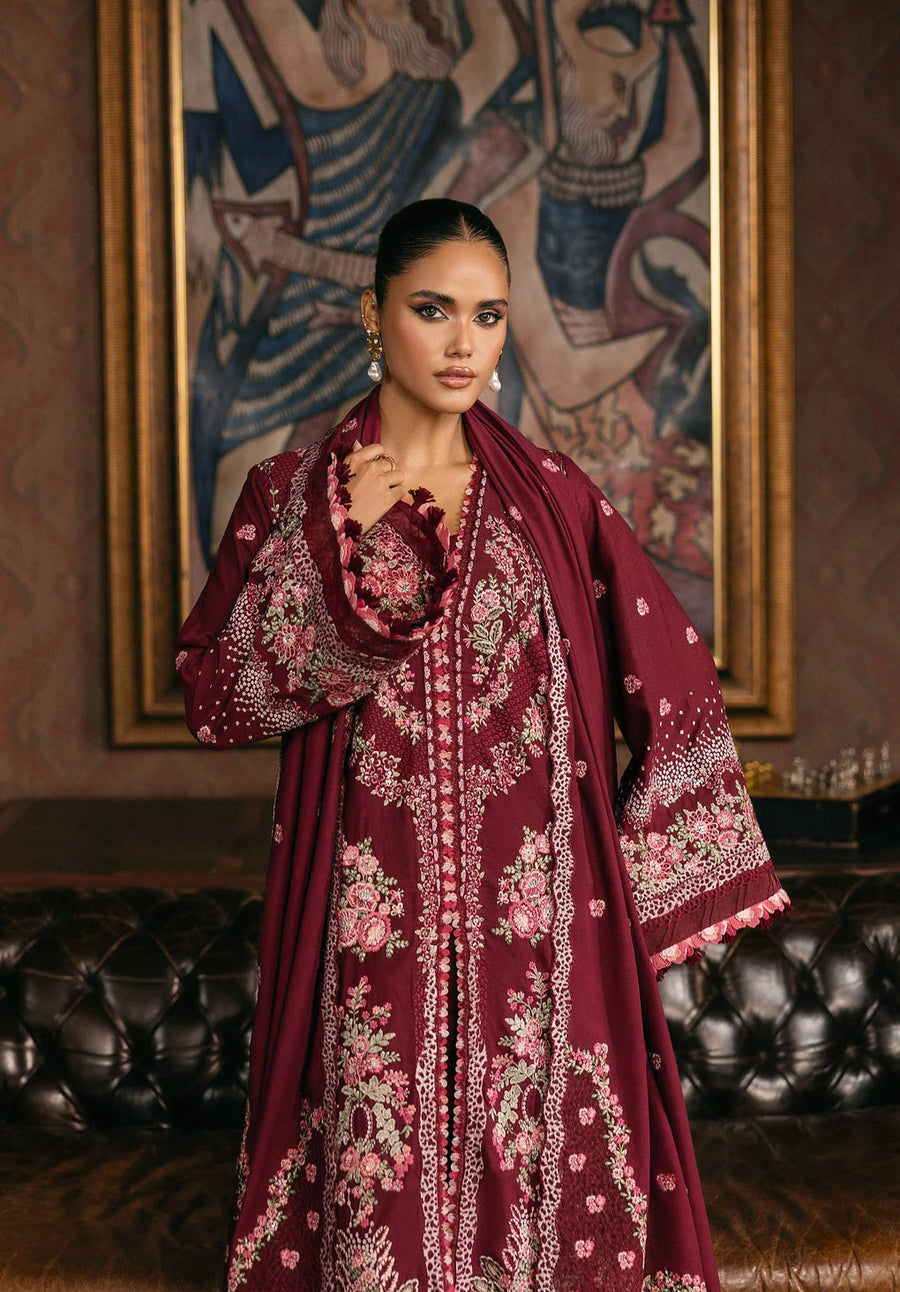 Elaf Premium Embroidered Karandi Unstitched 3Pc Suit EWK-4B CRIMSONELLE