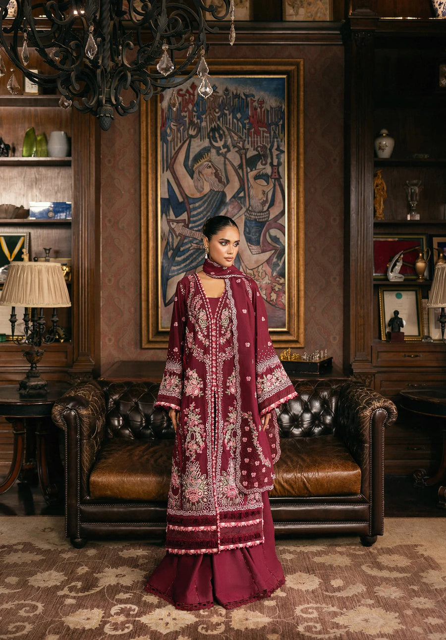 Elaf Premium Embroidered Karandi Unstitched 3Pc Suit EWK-4B CRIMSONELLE