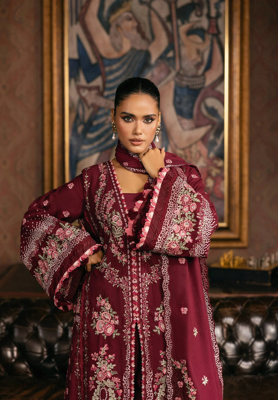 Elaf Premium Embroidered Karandi Unstitched 3Pc Suit EWK-4B CRIMSONELLE