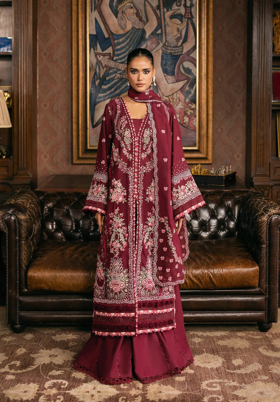Elaf Premium Embroidered Karandi Unstitched 3Pc Suit EWK-4B CRIMSONELLE