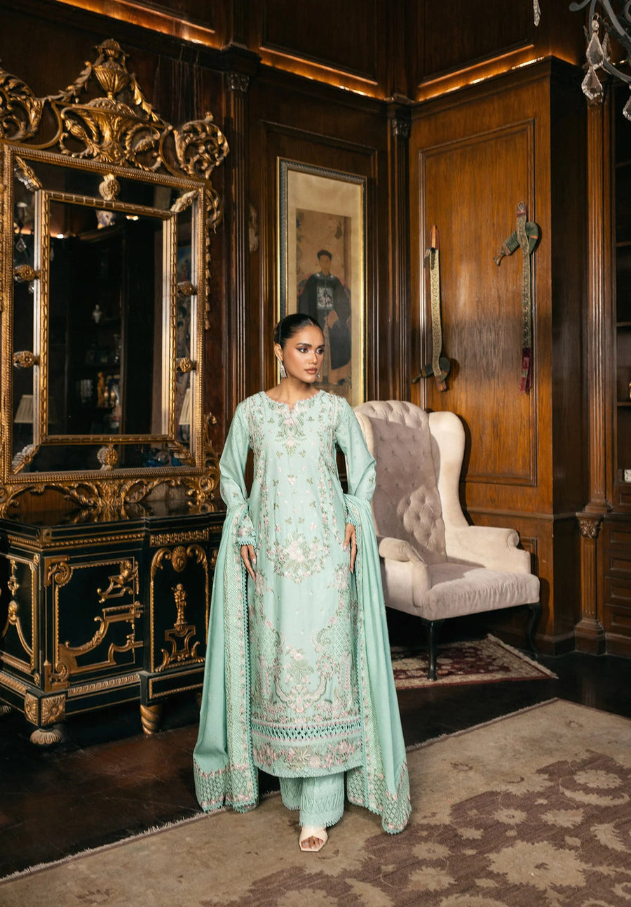 Elaf Premium Embroidered Karandi Unstitched 3Pc Suit EWK-5B FLORAZURE