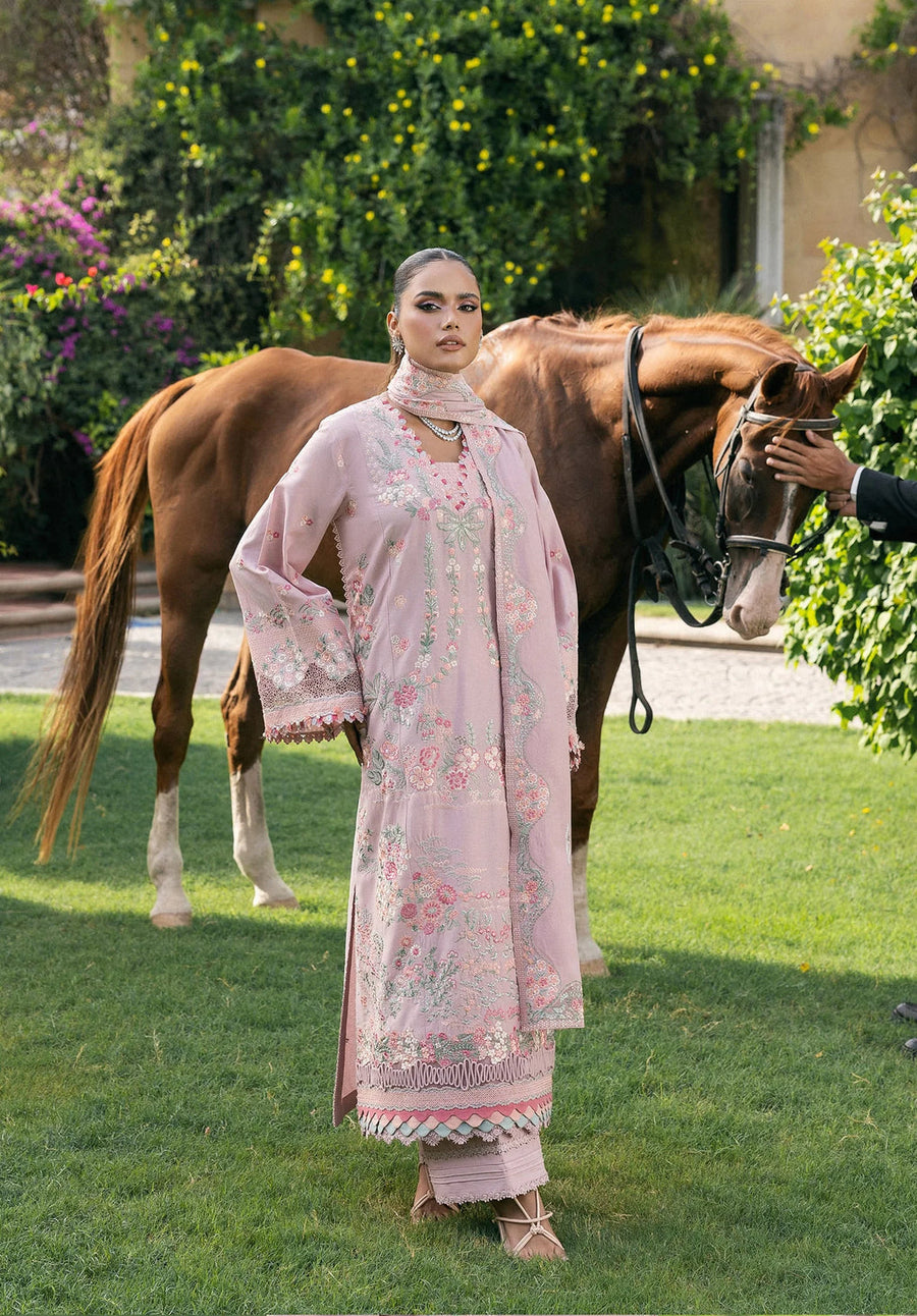 Elaf Premium Embroidered Karandi Unstitched 3Pc Suit EWK-7B HUSHPINK