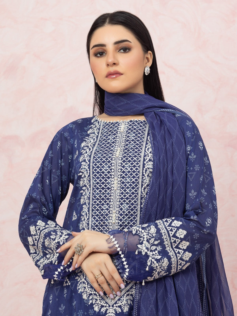 edenrobe Premium Embroidered Lawn Unstitched 3Pc Suit EWU22V1-26540