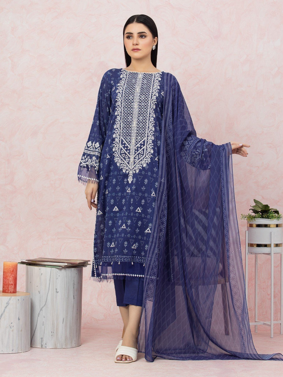 edenrobe Premium Embroidered Lawn Unstitched 3Pc Suit EWU22V1-26540