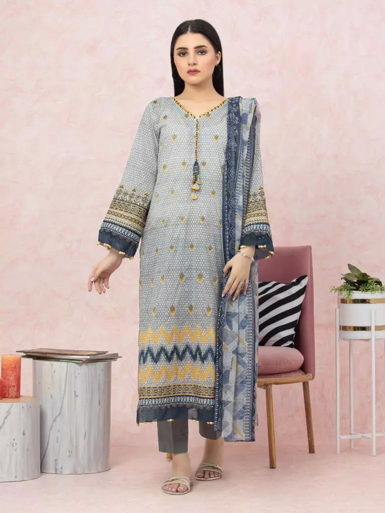 edenrobe Premium Embroidered Lawn Unstitched 3Pc Suit EWU22V1-26543