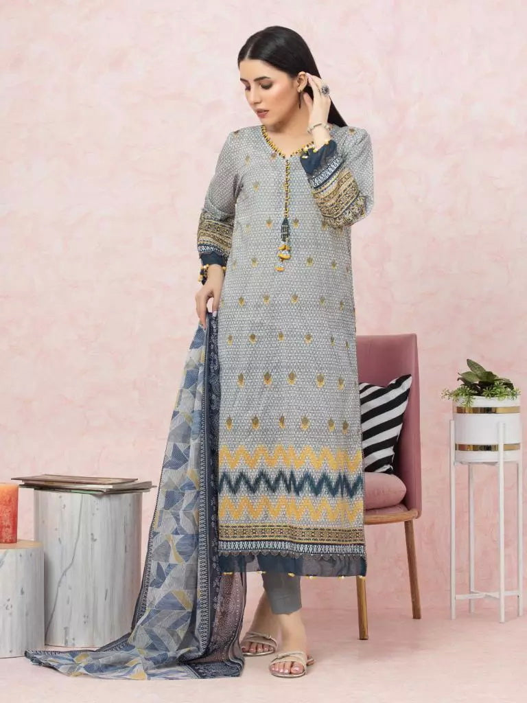 edenrobe Premium Embroidered Lawn Unstitched 3Pc Suit EWU22V1-26543