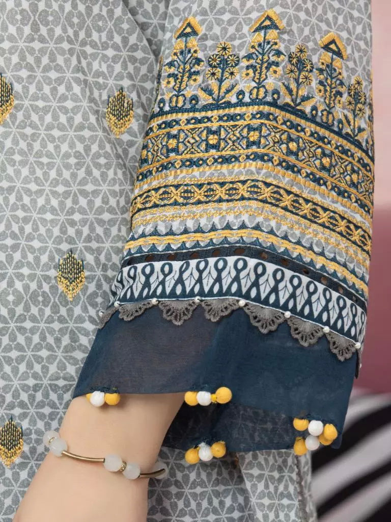 edenrobe Premium Embroidered Lawn Unstitched 3Pc Suit EWU22V1-26543