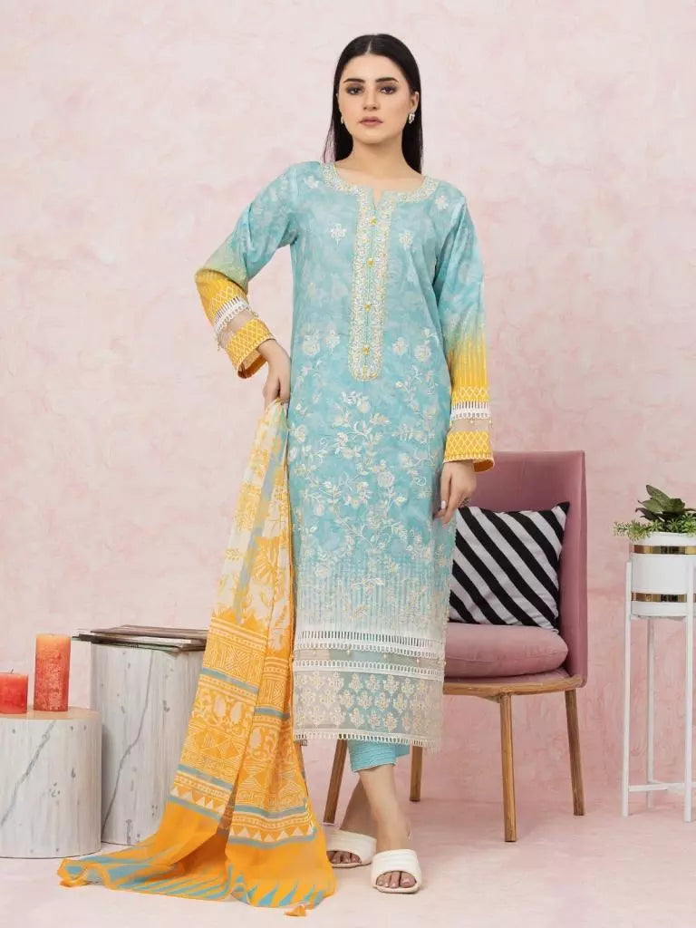 edenrobe Premium Festive Unstitched Lawn 3Pc Suit EWU22V1-26544