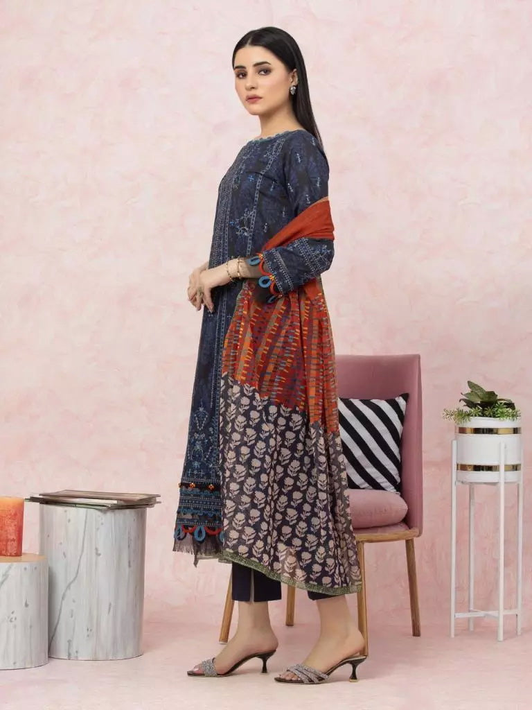 edenrobe Premium Festive Unstitched Lawn 3Pc Suit EWU22V1-26545
