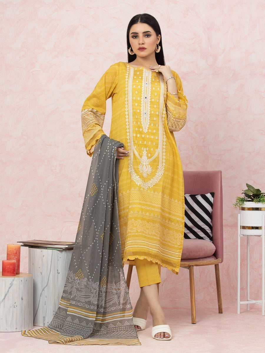 edenrobe Premium Embroidered Lawn Unstitched 3Pc Suit EWU22V1-26548