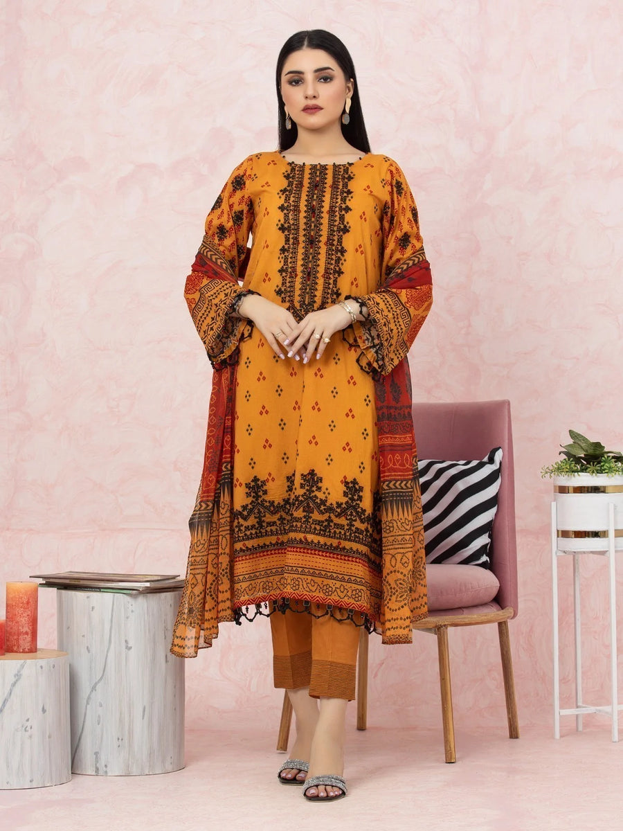 edenrobe Premium Festive Unstitched Lawn 3Pc Suit EWU22V1-26574