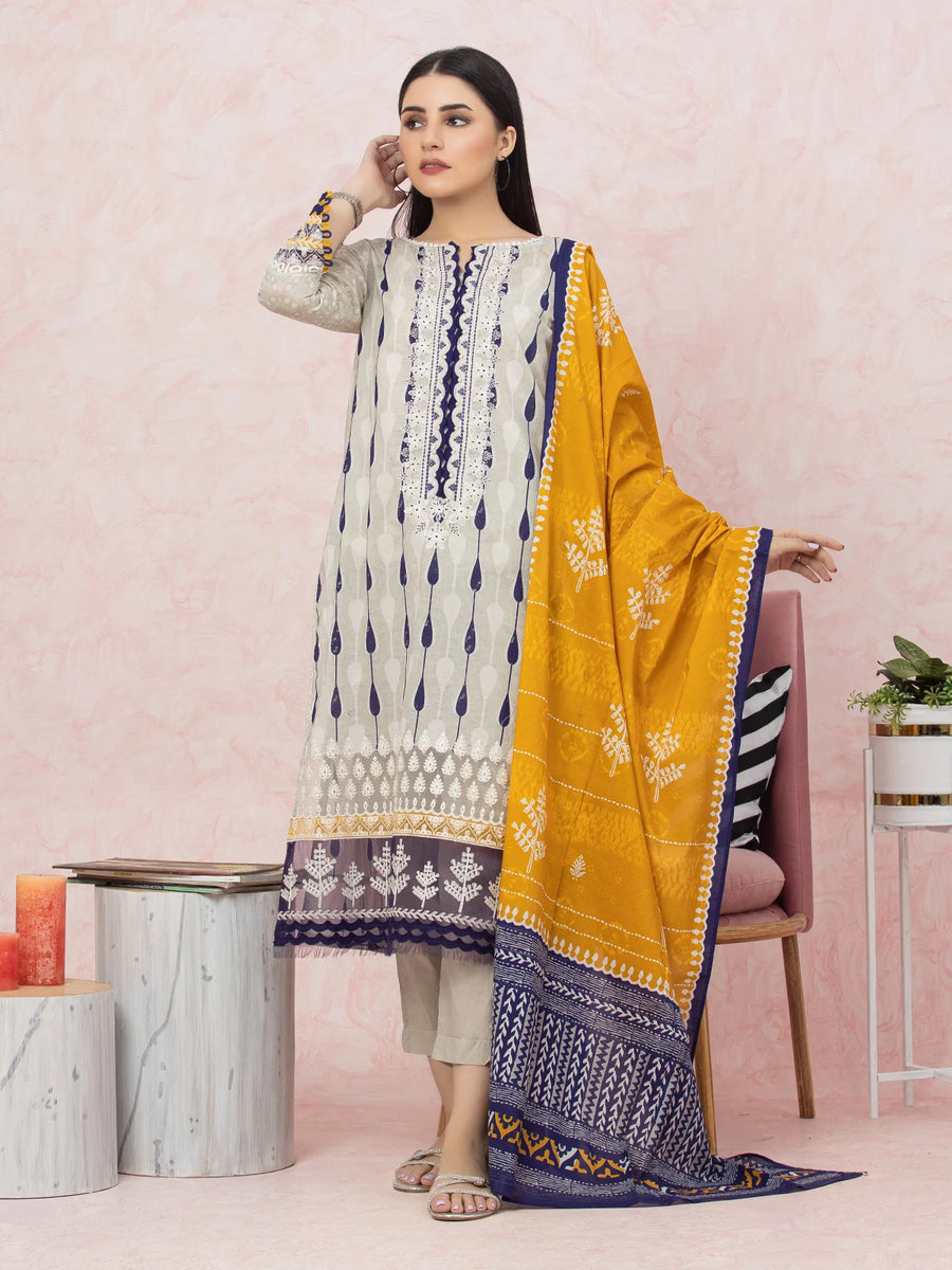 edenrobe Premium Festive Unstitched Lawn 3Pc Suit EWU22V1-26603
